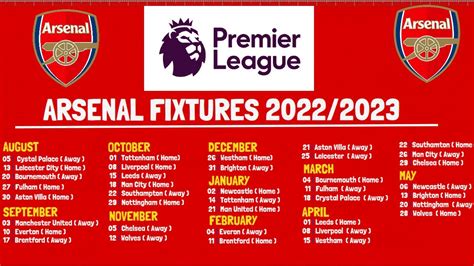 arsenal fixtures 2022/23 premier league